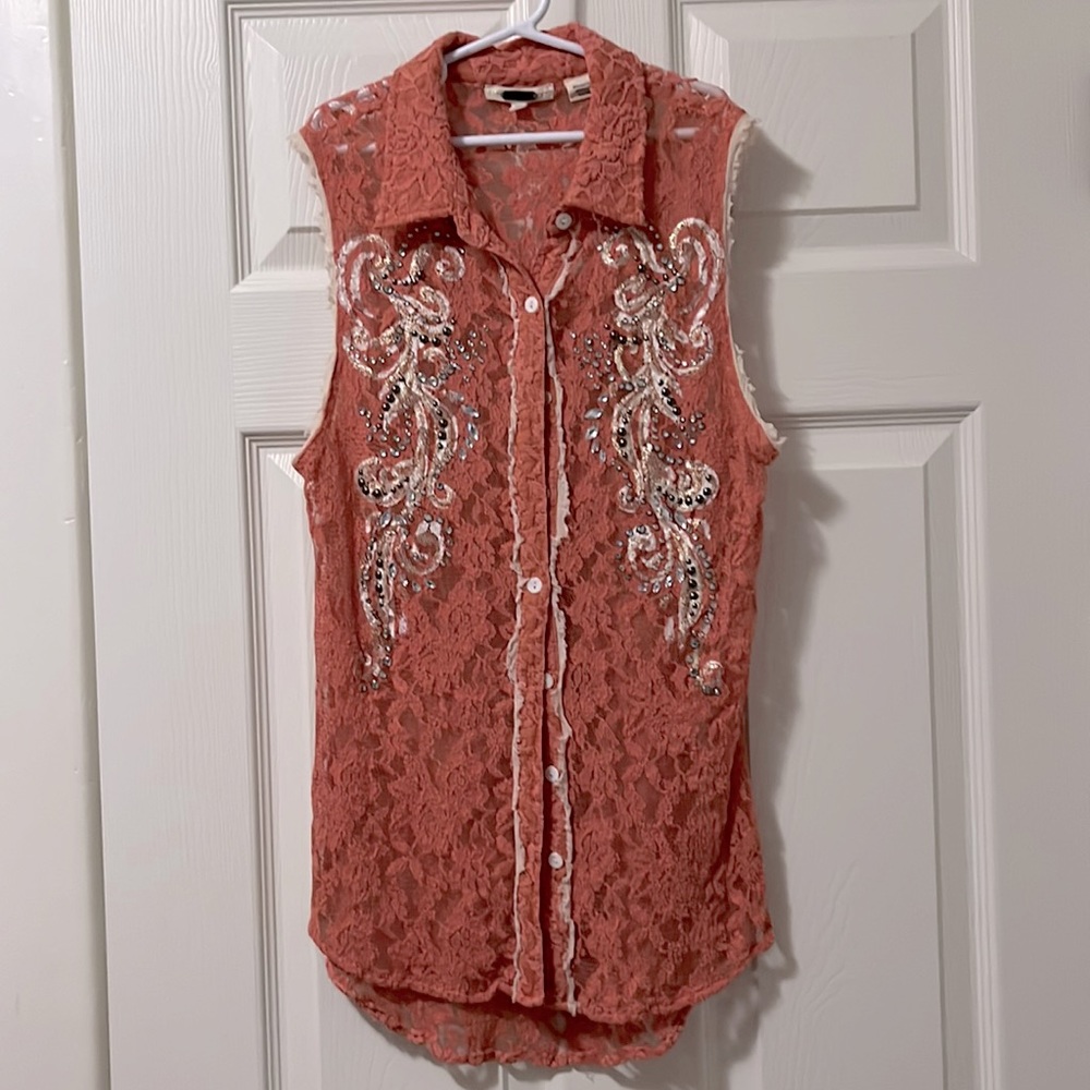 Miss Me button up sleeveless blouse Size S